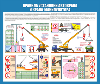 C33 Стенд правила установки автокранов (1200х1000 мм, пластик ПВХ 3 мм, алюминиевый багет золотого цвета) - Стенды - Тематические стенды - магазин "Охрана труда и Техника безопасности"